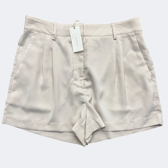 Z Supply Shorts Womens XL Cream Pleated Dressy High Rise Elastic Waist Polyester - Picture 1 of 11